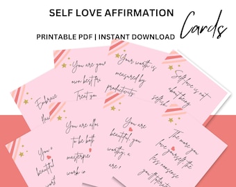 Self-Love Affirmation Cards | Printable Deck for Confidence & Healing | Mindset Quotes | Positive Vibes | Instant Download PDF