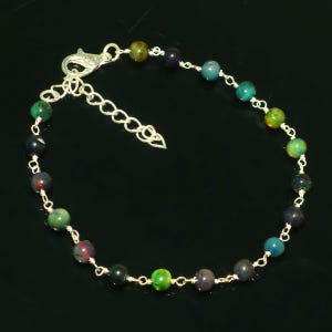 100% Natural Ethiopian Opal Colorful Gemstone Beaded Bracelet Handmade Adjustable Gold Chain Jewelry, Minimalist Boho Bracelet