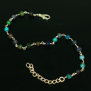 100% Ethiopian Opal Colorful Gemstone Beaded Bracelet Handmade Adjustable Gold Chain Jewelry, Minimalist Boho Bracelet for Women & Gift Idea