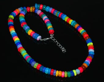 Handmade Multi-Color Ethiopian Opal Beaded Necklace | Rainbow Opal Rondelle Beads Choker