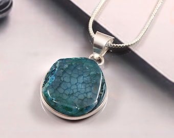 Blue Dragon Vein Agate Sterling Silver Pendant Necklace • Healing Crystal