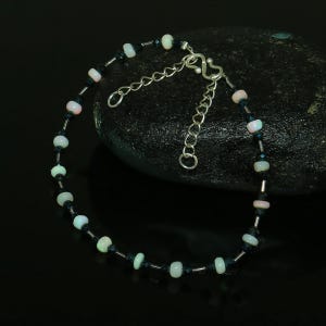 100% Ethiopian Opal Colorful Gemstone Beaded Bracelet Handmade Adjustable Gold Chain Jewelry, Minimalist Boho Bracelet for Women & Gift Idea