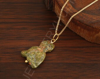 Unakite Heart Pendant Necklace on Gold Chain | Boho Crystal Jewelry Gift | Natural Stone Necklace