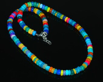 Handmade Rainbow Opal Beaded Necklace | Ethiopian Opal Rondelle Choker