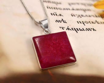 Natural Red Coral Gemstone Pendant, Handmade Coral Jewelry, Healing Crystal Necklace, Gift for Her