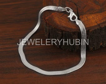 Bracciale a spina di pesce in argento sterling, bracciale a catena piatta a serpente 925, gioielli minimalisti a strati