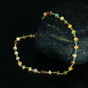 Dainty Sterling Silver Ethiopian Opal Bracelet, Beaded Gemstone Jewelry