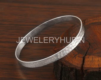 Hammered Sterling Silver Bangle Bracelet, Minimalist Cuff, Boho Stackable Jewelry