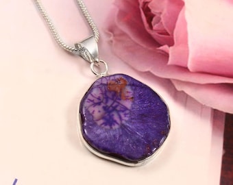 Purple Agate Slice Pendant Necklace • Silver Plated Crystal Geode