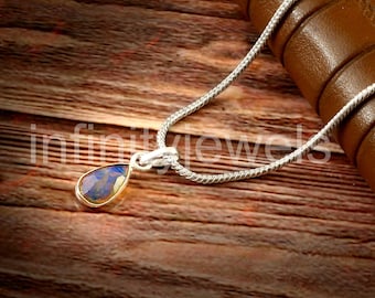 Collar con dije de ópalo azul y verde en plata esterlina / Joyería hecha a mano