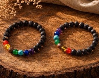 Bracelet en pierre de lave de 7 chakras, bijoux diffuseur d'aromathérapie en cristal de guérison