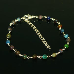 Ethiopian Opal Colorful Gemstone Beaded Bracelet Handmade Adjustable Gold Chain Jewelry, Minimalist Boho Bracelet for Women & Gift Idea