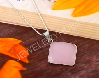 Collar con colgante de cuarzo rosa, joyería boho de plata de ley