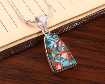 Mosaic Gemstone Inlay Pendant – Sterling Silver Necklace, Colorful Gift