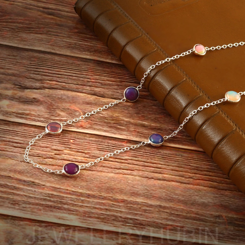 Collier Argent Sterling 925 Avec Opale éthiopienne Naturelle 9x6 Mm - Chaîne 45 Cm, Bijou Spirituel Cadeau - 12
