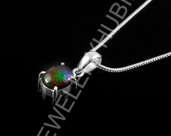 Colgante ovalado de ópalo etíope, collar de plata hecho a mano