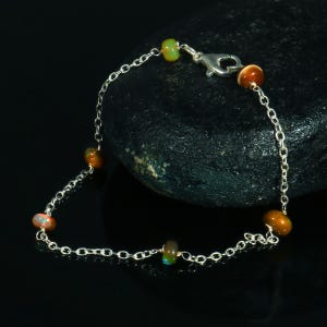 Ethiopian Opal Bracelet – Sterling Silver Dainty Chain, Natural Opal Beads, October Birthstone Jewelry Gift Jewelry