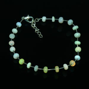 100% Ethiopian Opal Colorful Gemstone Beaded Bracelet Handmade Adjustable Gold Chain Jewelry, Minimalist Boho Bracelet for Women & Gift Idea
