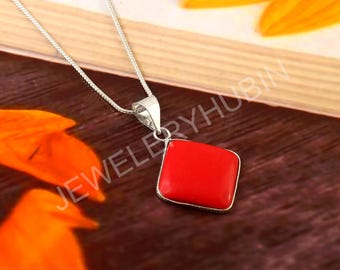 Red Coral Sterling Silver Pendant Necklace | Handmade Gemstone Jewelry