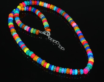 Multi Color Ethiopian Opal Necklace | Rainbow Beaded Gemstone Strand | Bright Opal Beads Jewelry Gift
