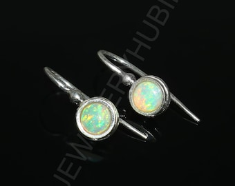Vintage Sterling Silver Opal Hook Earrings, Genuine Gemstone Jewelry