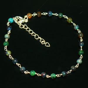 Genuine Ethiopian Opal Colorful Gemstone Beads Bracelet Handmade Adjustable Silver Chain Jewelry, Minimalist Boho Bracelet