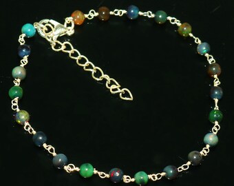 Pulsera de cuentas de ópalo negro etíope natural, piedra natal de octubre, joyería hecha a mano.