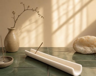 Long Ceramic Incense Holder Tray – Minimal Zen Desk Decor