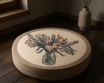 Floral Meditation Cushion – Round Floor Pillow for Relaxation