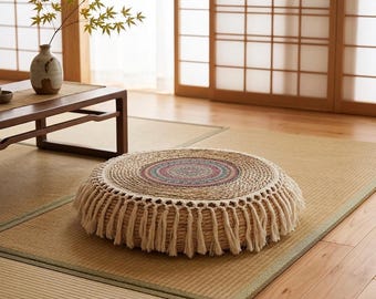 Rustic Jute Floor Cushion – Heavy Duty Tribal Meditation Pouf