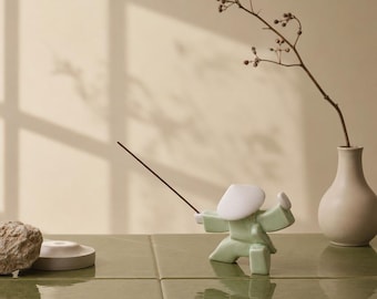 Wandering Swordsman Incense Holder – Celadon Zen Warrior Decor