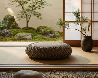 Thick Woven Tatami Floor Cushion – Heavy Duty Zen Rattan Pouf