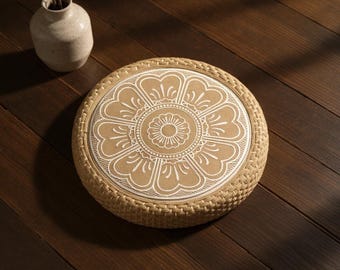 Floral Mandala Meditation Cushion – Round Floor Seat for Relaxation