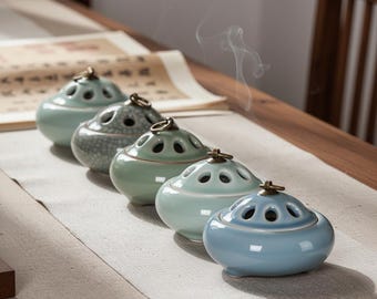 Bruciatore di incenso Zen Celadon – Incensiere in ceramica effetto ghiaccio vintage