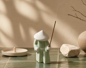 Zen Swordsman Incense Holder – Celadon Warrior Desk Decor