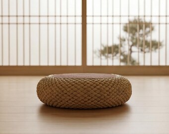 Round Woven Tatami Floor Cushion – Zen Meditation Pouf