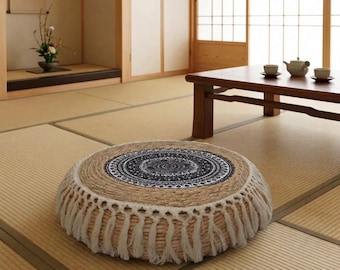 Cuscino da pavimento Boho intrecciato con mandala – Pouf zen resistente per meditazione