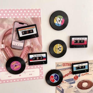Aimants pour réfrigérateur de style musique rétro - Disques vinyles et cassettes