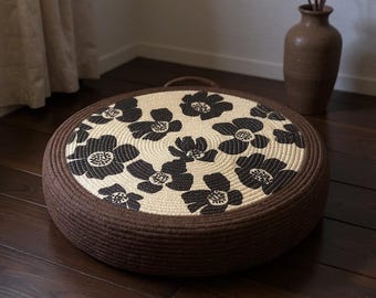 Bold Floral Meditation Cushion – Round Floor Seat for Relaxation