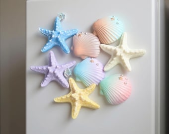 Ocean-Themed Gradient Starfish and Shell Fridge Magnets