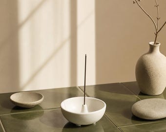 Ceramic Bowl Incense Holder – Minimal Zen Desk Decor & Wabi-Sabi Incense Burner