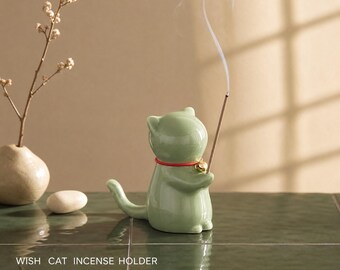 Wishing Cat Incense Holder – Cute Lucky Cat Zen Desk Decor