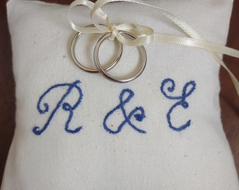 Hand Embroidery Ivory Cotton Ring Pillow