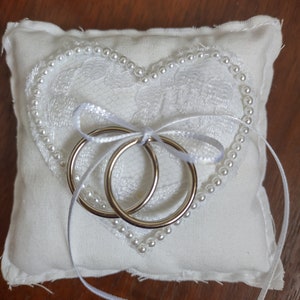 White Cotton Heart Ring Pillow