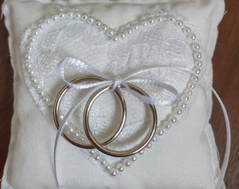 White Cotton Heart Ring Pillow