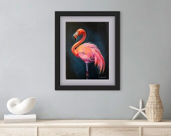 油絵 オリジナル手描きアート - 恋するフラミンゴ - Etsy 日本