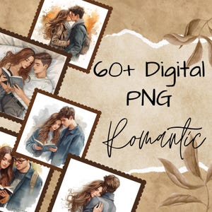 watercolor romantic clipart, digital sticker, scrapbooking, png bundle, journal digital sticker, journal clipart.