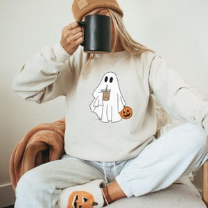Cute Ghost Pumpkin & Iced Coffee Sweatshirt | Cozy Fall Halloween