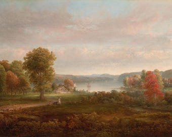 Vista del Hudson en otoño / Impresión artística vintage / Varios tamaños / Pintura de paisaje otoñal