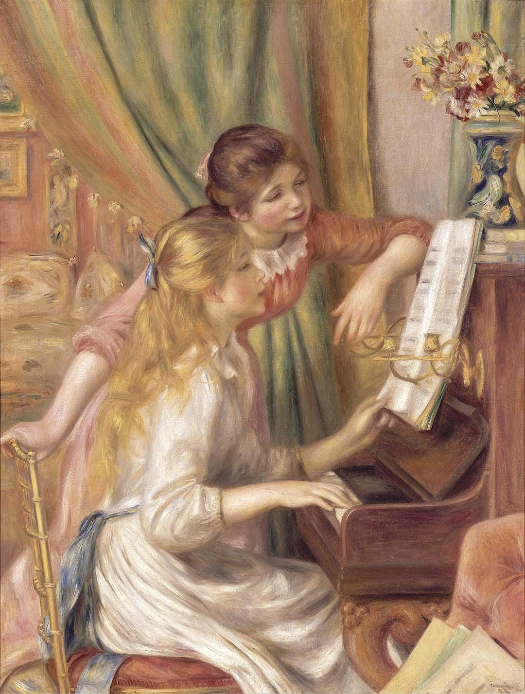 2 Girls at Piano Painting - Etsy